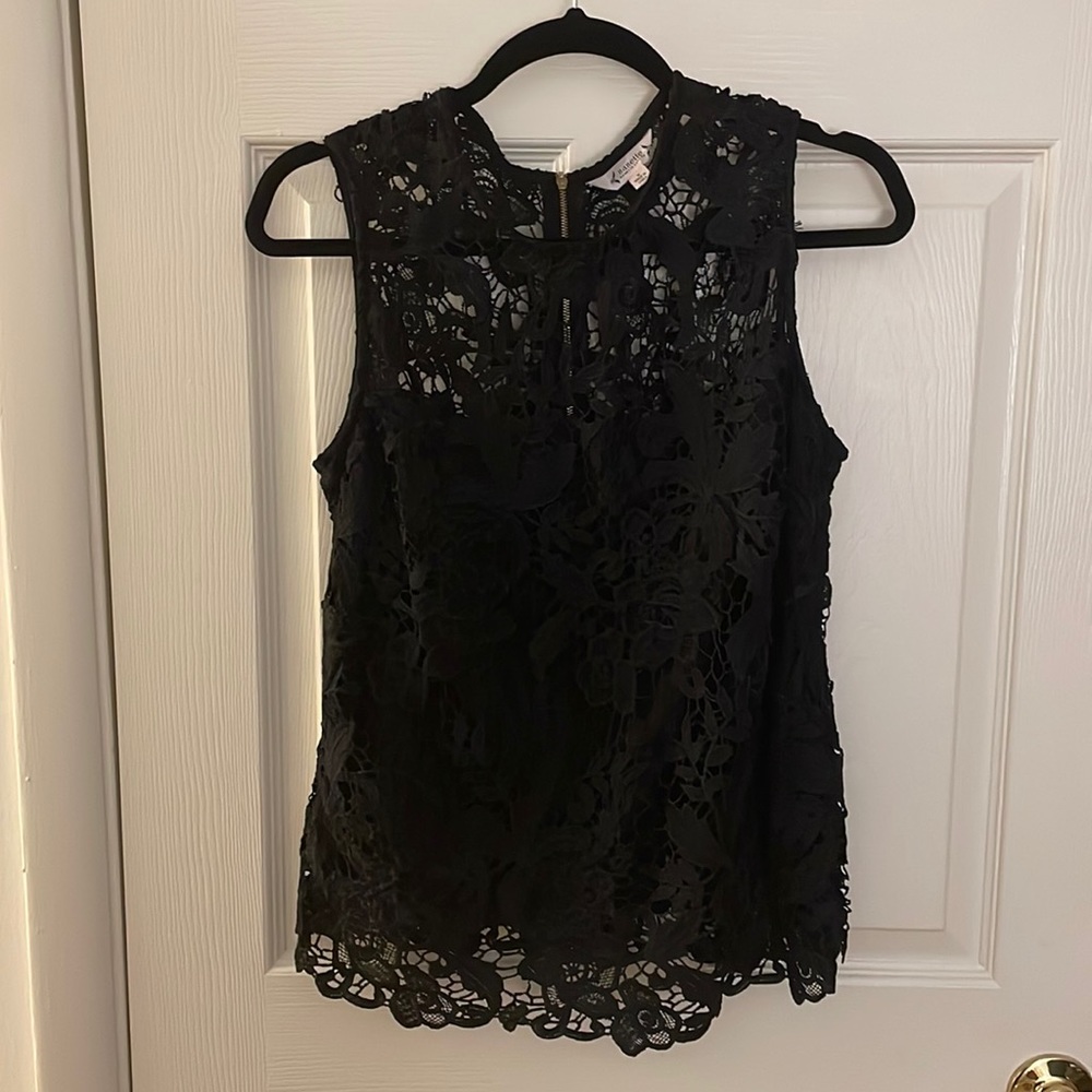 Nanette Lenore sleeveless embroidered lace top with exposed zipper Sz M
